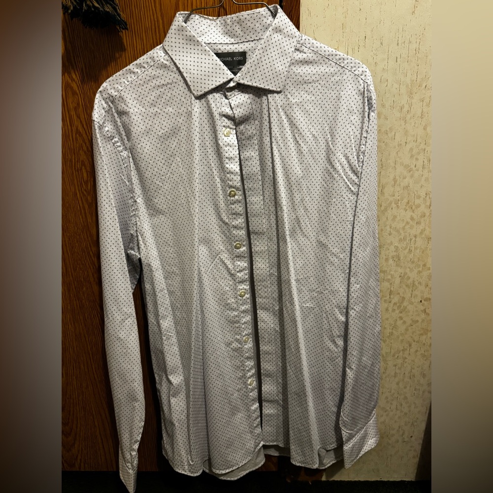 Men's White Polka Dot Button-Up Shirt